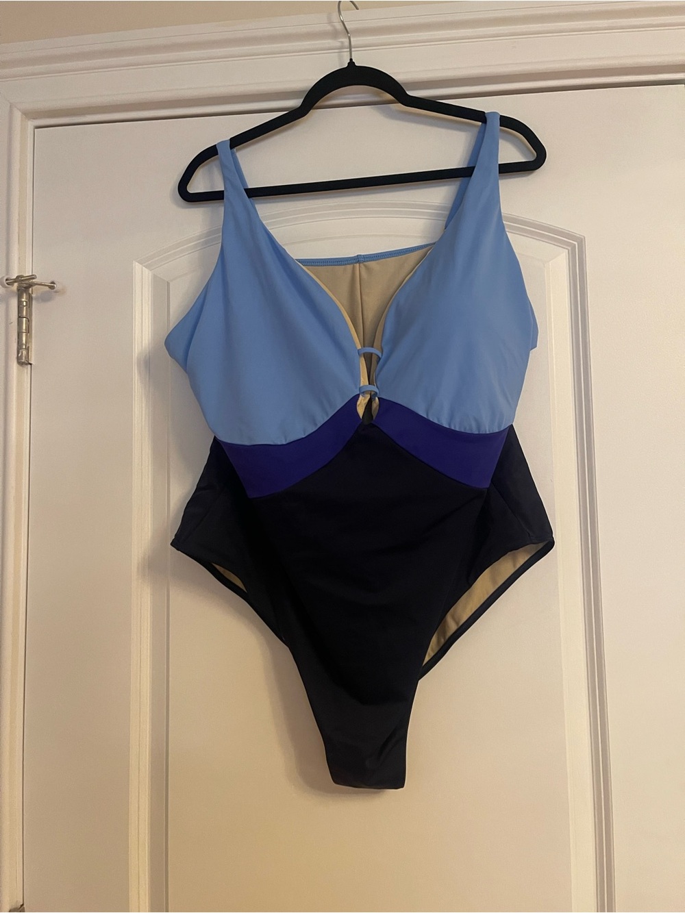 Swimsuits For All Light Blue,, Blue and Navy  Blue V-Ring One-Piece